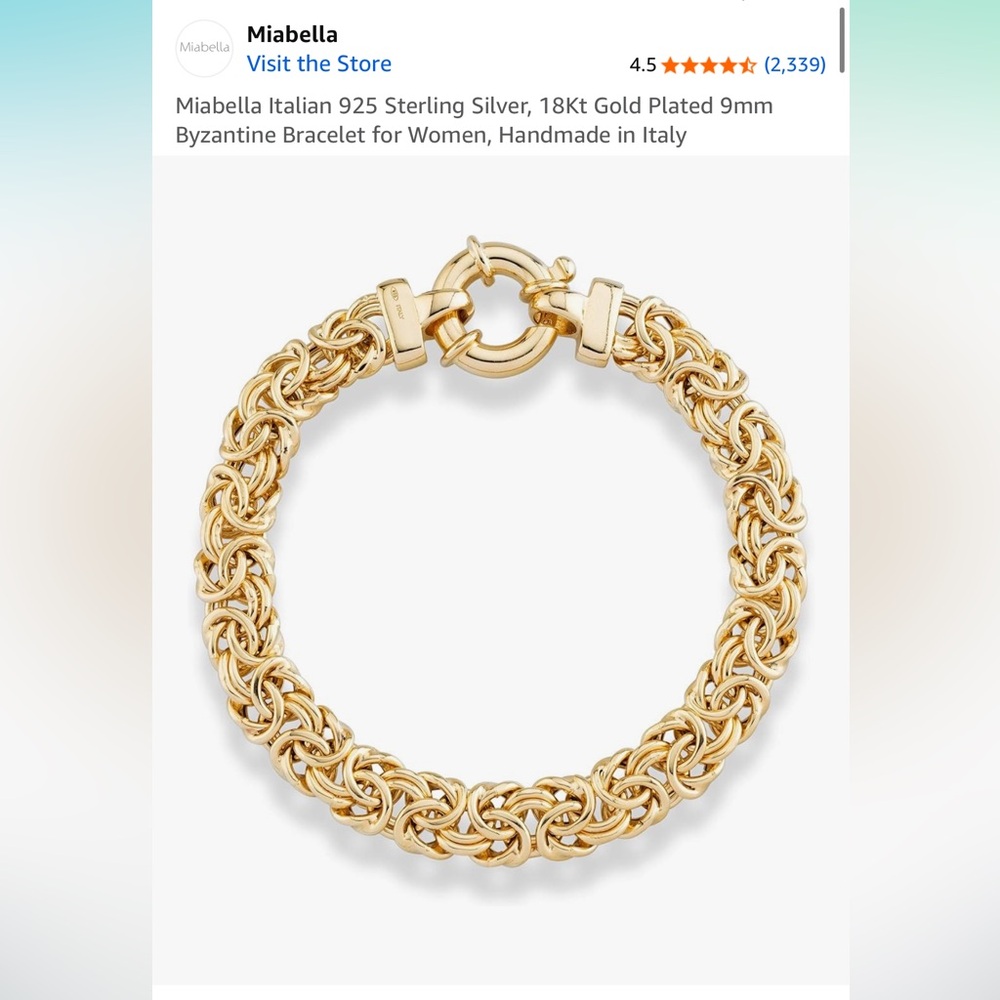 Miabella Italian 925 sterling silver 18kt gold plated 9mm 8cm